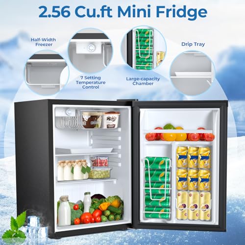 Image of Electactic Compact Refrigerator 2.56 Cu.ft Mini Fridge with Freezer, Single Door Refrigerator with Adjustable Temperature Settings, Low noise, for Bedroom, Office, Dorm