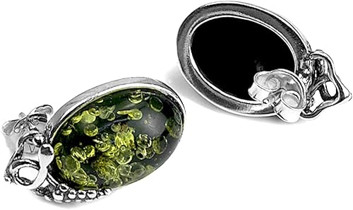 Miniatura 3 de Ian and Valeri Co. Pendientes clásicos de plata de ley ámbar verde con hojas de uva pequeñas, Ámbar, Ámbar