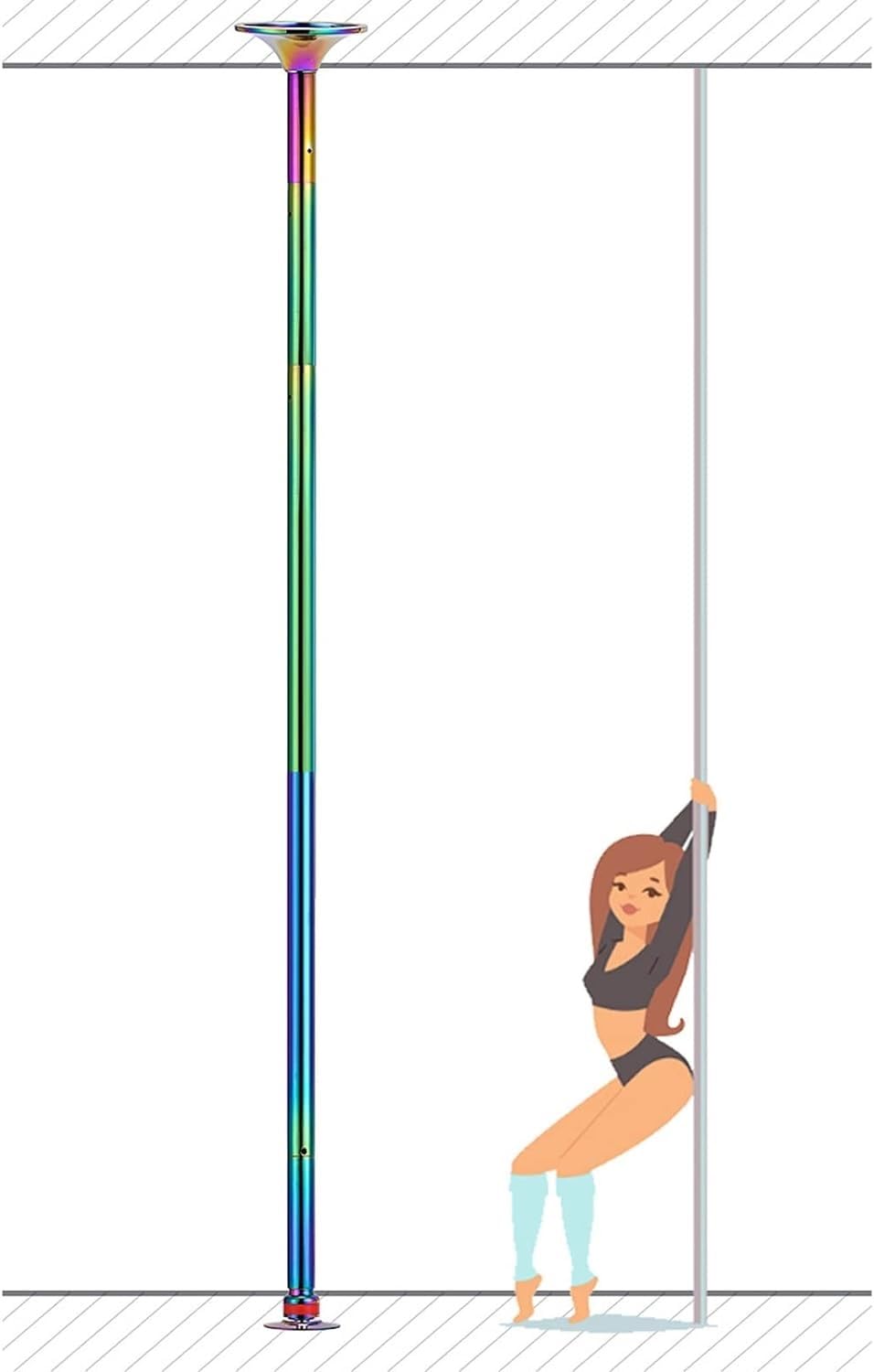 NGDFGR Dance Pole Dance Pole For Home 2.3M-3.8M High Ceilings, Spinning Static Dancing Pole Kit With Extensions Pole, Heavy-Duty Steel Pole Dancing Pole, Colorful,Colour-2.3m-3.24m/7.3ft-10.6ft