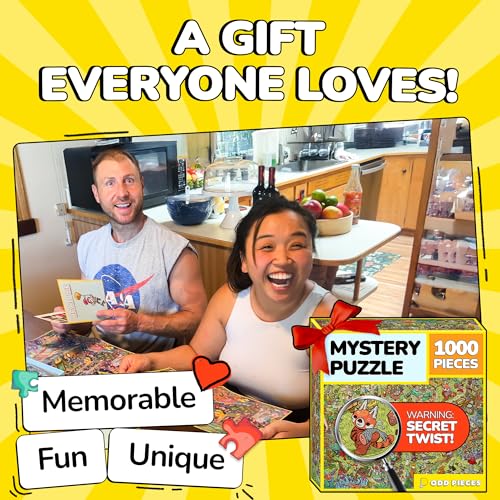Image of Odd Pieces Jigsaw Puzzles 1000 Pieces with Storytelling Comics, for Women, White Elephant, Mystery Puzzle for Adults & Kids - 19.7'' x 27.6'' Frameable Magic Puzzle Art (Mushroom Mayhem)