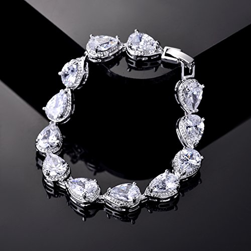 Masop Silver-Tone Cz Cubic Zirconia Pear Shape Teardrop Choker Necklace Bracelets Earrings Jewelry Set #TOP2