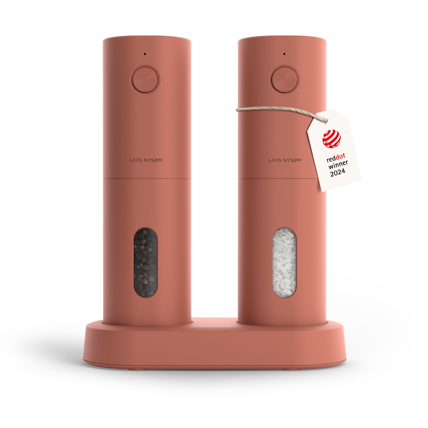 LARS NYSØM Electric Salt and Pepper Grinder Set, USB Rechargeable, Automatic Salt and Pepper Mills, Spice Shakers Refillable with LED Light, Adjustable Coarseness, Ceramic Grinder (Brick Red)