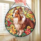 Stained Glass Dog Memorial Gifts for Dog Lovers, Schnauzer Miniature Dog Decor Window Hanging Suncatcher, Loss of Dog Sympathy Gift, Pet Memorial Gift Dog Birthday Gift for Dog Lovers AMciNI