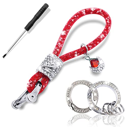 Crystal Car Keychain for Women, Fashion Keychain Accessories With Bling Rhinestones, Universal for Car Key (Red)