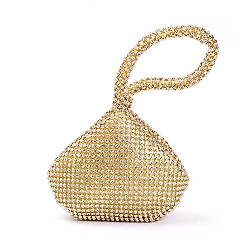 Groupcow Bolsa feminina para noite com glitter, strass, triângulo, festa, formatura, casamento, Dourado, 5.9'
