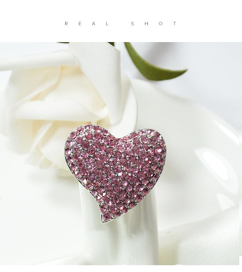 Image of Love Heart Shape Brooch Pin Full Crystal Pink /Red /Coloful Heart Lapel Pin Rhinestone Love Heart Badges for Clothing Bag Hat Fashion Dress Coat Pin Valentine's Day Christmas Gift