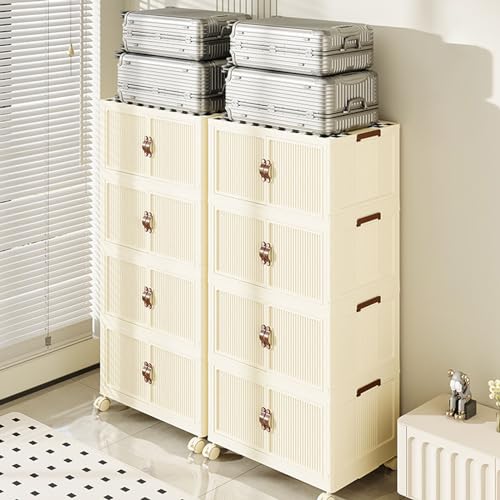 Abschließbare Aufbewahrungsbox aus Kunststoff mit Deckel und magnetischen Türen, 3 Etagen, Rolleimer mit abschließbaren Rollen, ideal für Schlafzimmer, Wohnzimmer, Flur und Büro (49 cm)