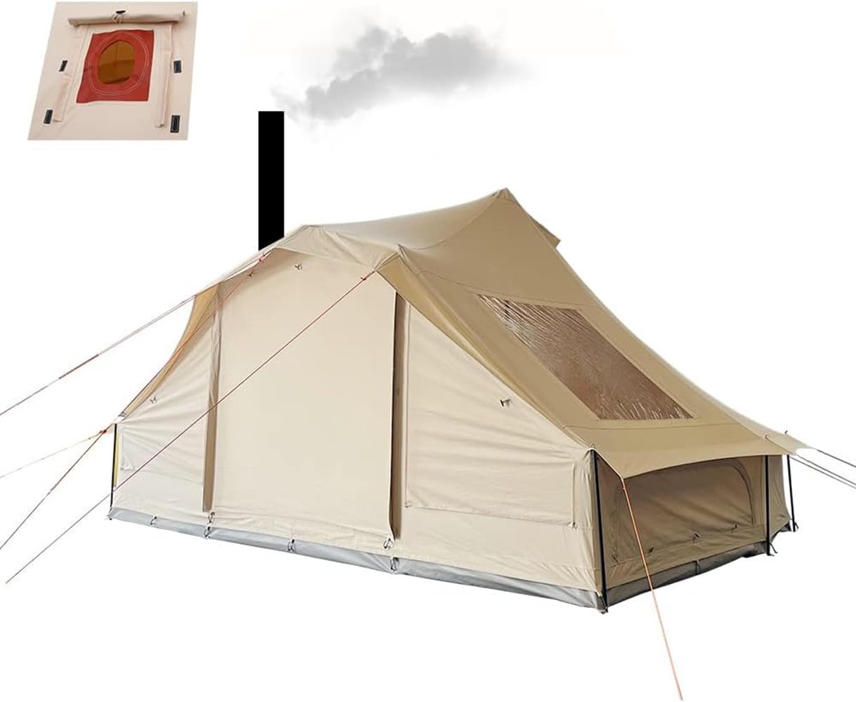 Sport Tent 4 Jahreszeiten Zelt Wasserdicht Campingzelt Familienzelt Baumwolle Segeltuch Jurte Zelt Transparentes Dach Rundzelt mit Holzofenloch & Oberlicht Stehhöhe für 6-8 Personen Glamping Sport & Freizeit