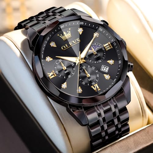 Image of OLEVS Watches for Men Stainless Steel Dress Men Watch with Date Big Face Chronograph Waterproof Luxury Fashion Watch Blue /Black /Gold /Green /Silver Face Relojes para Hombres