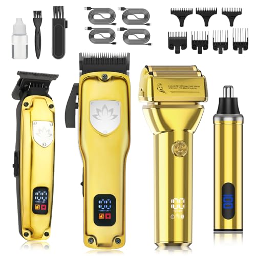 QREEYX Professional Hair Clippers for Men, Cordless Hair Clippers T-Blade Trimmer Nose Hair Trimmer Electric Shaver Set, Haircut Grooming Kit with LED Display, for Barber, Ideal Gift for Him