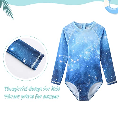 Image of Girls One Piece Rash Guard Long Sleeve Swimsuits for Girls UPF 50+ Sun Protection Bathing Suits 3-16 Years