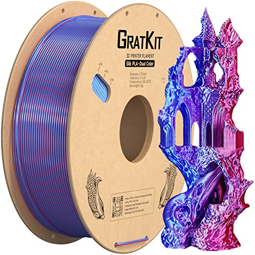 Image of Gratkit Silk Dual Color PLA Filament, Coextrusion PLA Filament 1.75mm, + /-0.03mm, 1KG /Roll, Silk PLA Light Blue & Rose Red