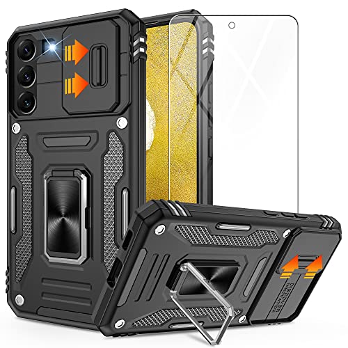 Gritup for Samsung Galaxy S22 Case with 2-Pack HD Screen Protectors and Slide Camera Cover，14FT Military Grade Drop Protection，Car Mounted Magnetic Rotate Kickstand for S22 Cases,Black by Gritup - Used condition - US$5.70