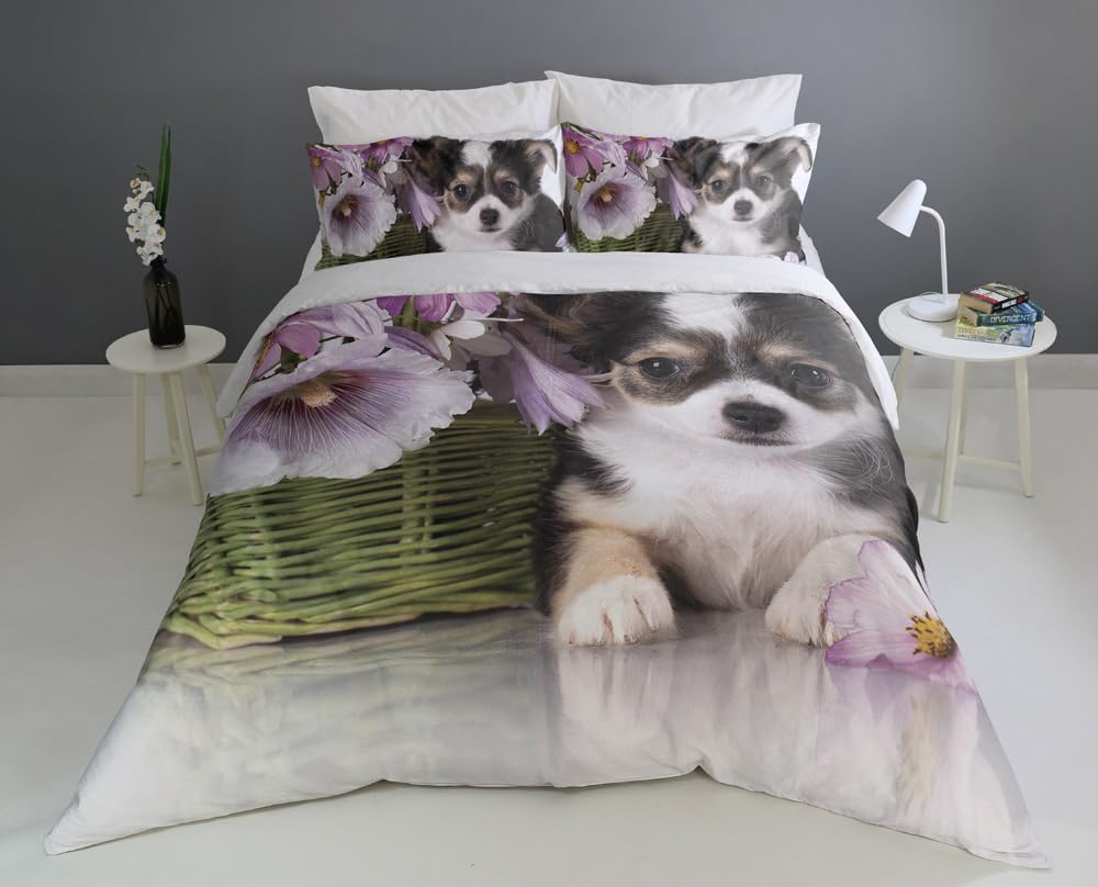 Adam Home 3D Digital Printed New Dog Duvet Cover Set With Pillowcases Home Bedroom Décor Microfiber Single Bedding Set Made in UK |Flower Dog