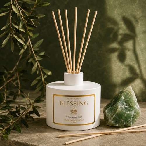 Image of Blessing Scented Reed Diffuser Phthalate-Free 6.5 oz | White Tea, Sage & Eucalyptus | A Wish Come True | Cleansing Aromatherapy Home Fragrance