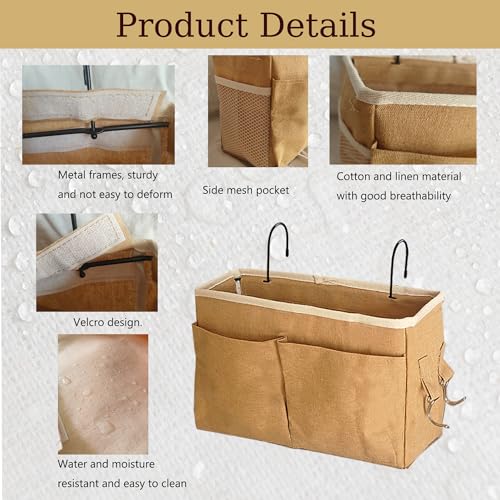 Image of Bedside Caddy Bedside Hanging Storage Basket Multi-Function Organizer Caddy for Bunk and Hospital Beds Dorm Rooms Bed Rails, Can be Placed Glasses Books Mobile Phones（2pcs Dark Khaki）