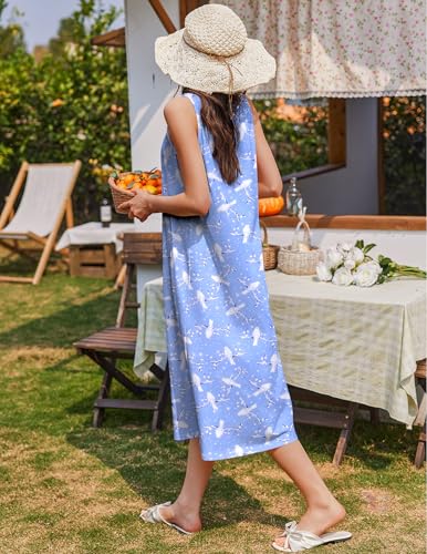 Image of Ekouaer Nightgowns for Women Cotton Long Night Gown Sleeveless Sleep Dress Victorian Nightdress Ladies Sleepwear