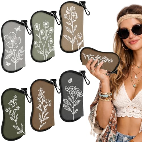Étui à lunettes néoprène floral pour randonnée et voyage pack de 6 housses zippées