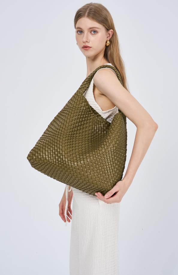 Image of MELOLILA Large Woven Tote Bag for Women Weave Purse Woven Leather Handbag