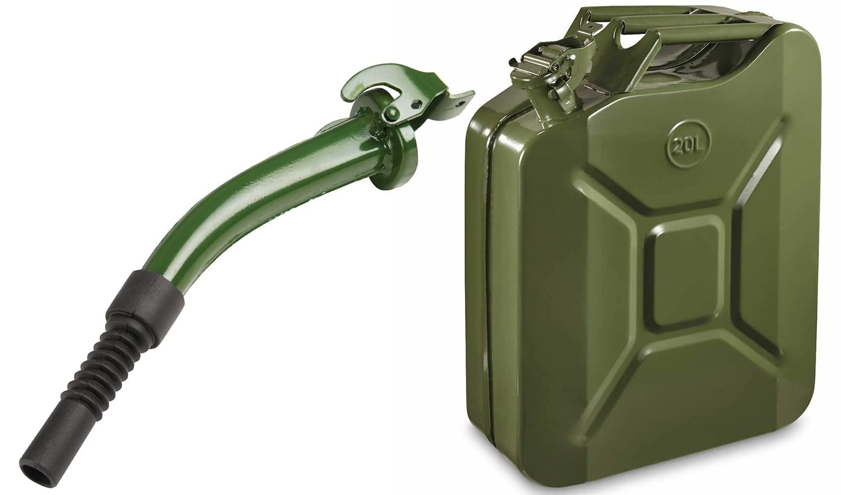 Green Jerry Can 5,10,20 Litre Metal with Flexible Metal Spout - for Petrol and Diesel Oil Liquid - UN-Approved - With Spout Nozzle – Inspected (5L Jerry Can With Spout) — view 4