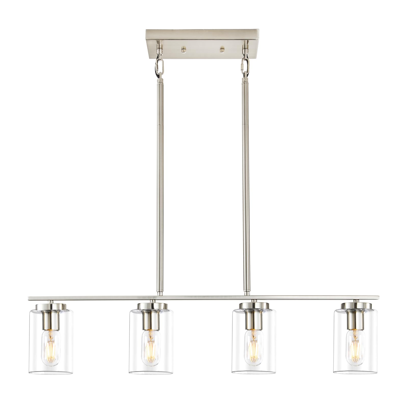 4 Lights Brushed Nickel Island Light Fixtures, Kitchen Pendant Lights Chandelier with Clear Glass Shade, Ceiling Hanging Over Table Island Lights, Farmhouse Kitchen Living Dining Room Light