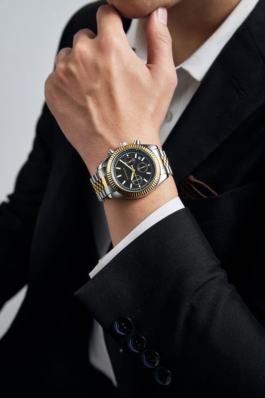 Image of GIORDANO Chronograph Analog Watch for Men - Textured Bezel, Luminous Index Markers, Stainless Steel Strap & Date Display