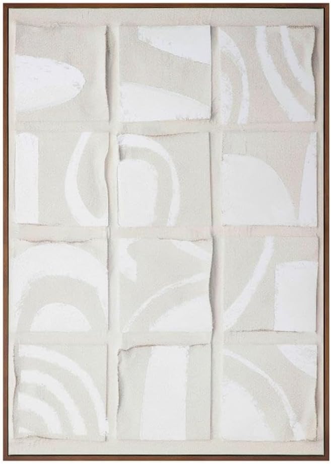 Pemberly Row Modern Contemporary Framed Print, Multi-Color Collage Design on Canvas, Solid Brown Pine Wood Frame, Abstract Wall Art for Living Room or Home Decor