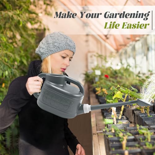 Image of 1 Gallon Watering Can, Garden Watering Can Outdoor, Plant Water Can with Removable Long Spout and Stainless Steel Sprinkler Head, Plastic Indoor Watering Cans for Gardening Flower Plants