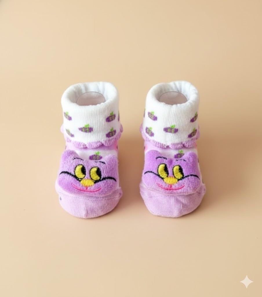 A.T.U.N. (ALL THINGS UBER NICE) 3 pares de calcetines de algodón mayoritarios para bebé niña dibujos animados 3D | Tejido suave acolchado con suela antideslizante | Calcetines elásticos
