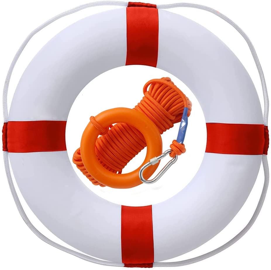 20 Inch Life Preserver Ring with Water Floating Lifesaving Rope 98.4FT Set, Swim Foam Buoy Swimming Pool Safety Throwing Ring Rope Rescue Lifeguard Wall Decoration
