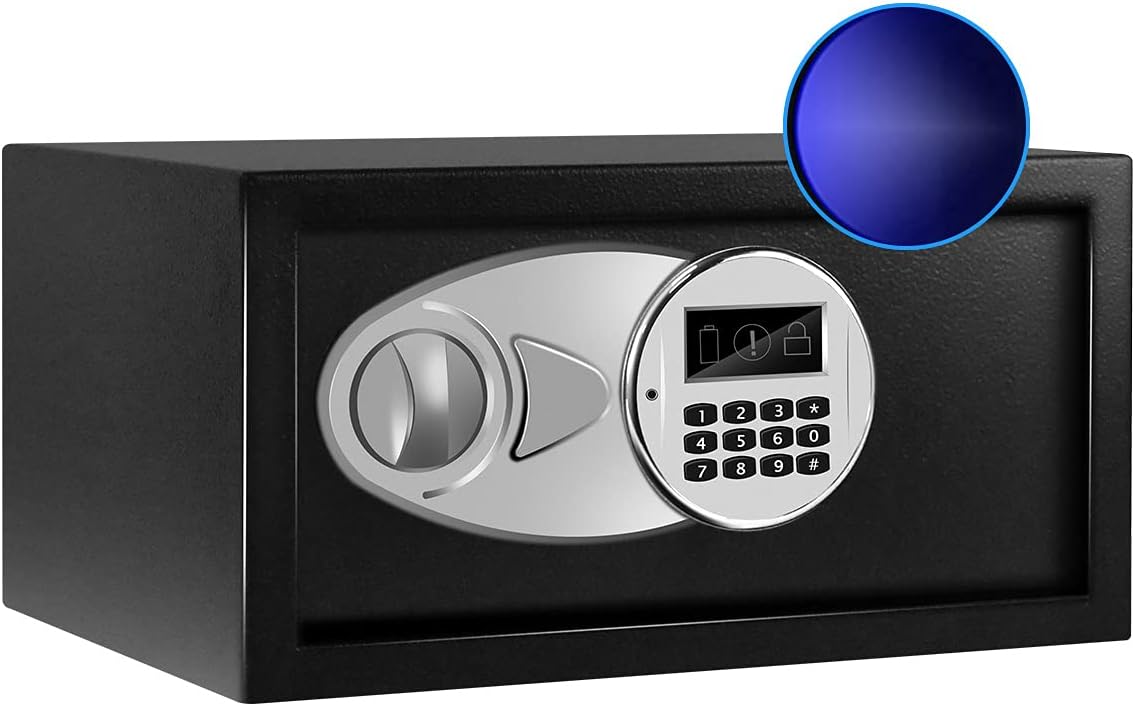 Sdstone Safe Box with Sensor Light, Money Safe Box with Digital Key & Lock for Home and Company. Electronic Security Safe Box for Money. Protect Cash or Jewelry or Cabinet Fixed Design,0.55 Cubic Feet