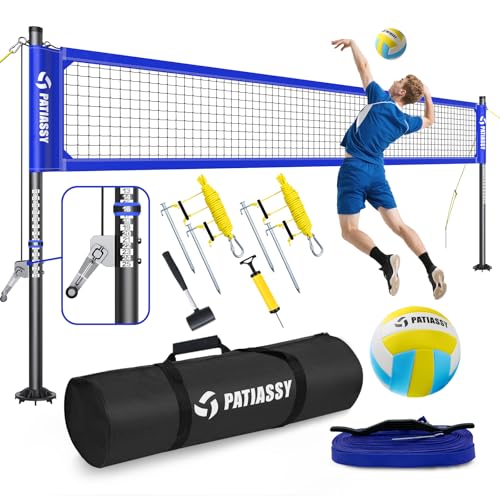 Heavy Duty Professional Volleyball Net Set for Backyard & Beach, 32-Ply Reinforced Net with Steel Anti-Sag Winch, Height-Adjustable Rust-Proof Aluminum Poles & Portable Carry Bag