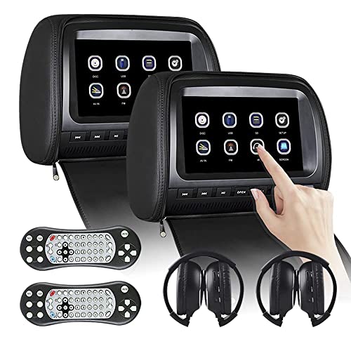 Carmaxer Universal 2X9 Inch Car Headrest Dvd Player Touch Screen Installation Kits For Kids Road Trips, Usb, Sd, Fm/Ir Transmitter, Wireless Game, 2Pcs Wireless Ir Headset #TOP12