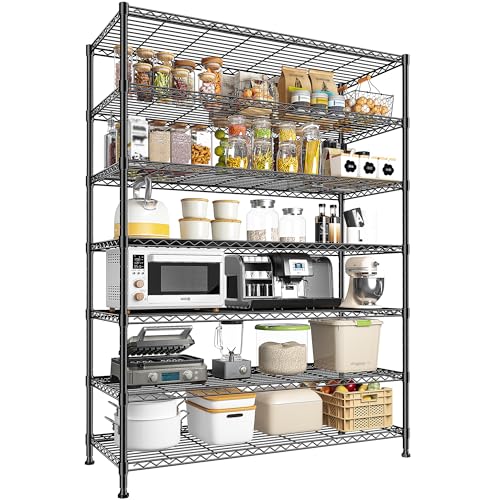 82.6H Metal Shelving Unit 7 Tier Storage Shelves Adjustable Wire Shelving Metal Wire Shelf Pantry Shelves Commercial Rack for Kitchen Pantry Utility Room Garage 45
