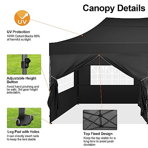 Image of COBIZI 10x20 Pop Up Canopy Tent with 6 Sidewalls,Heavy Duty Canopy,Black