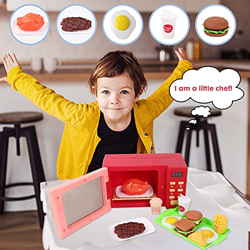 Cuterabit Toy Microwave Oven Playset with Light and Sound, Toy kitchen Appliances for Kids, Play kitchen accessories and Toy Food for Toddlers 3 Year Old Up Girls Boys, Red - Thumbnail 6