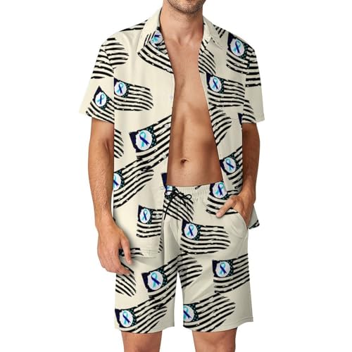 Conjunto casual de dos piezas para hombre camisa de botones y pantalones cortos americanos cómodos