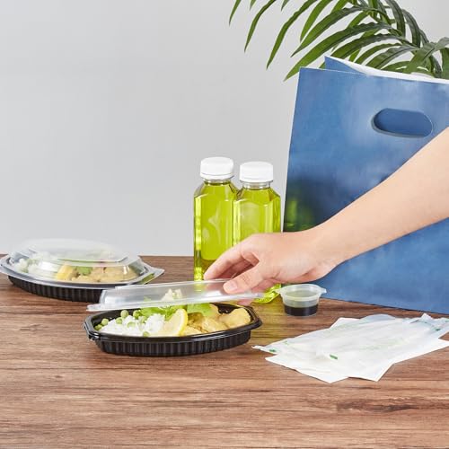 Image of Restaurantware-RW Base 12 Ounce Meal Prep Containers, 100 Microwavable To Go Containers With Lids - Disposable, Freezable, Black Plastic Oval Food Containers, Pack Hot And Cold Food, For Takeaway
