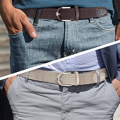 [2 Pack] Mio Marino Stretch Belts for Men - Golf belt & Jean Elastic Belt - Gift Box- Brown/Khaki - XL-Large (44-48") - Thumbnail 4