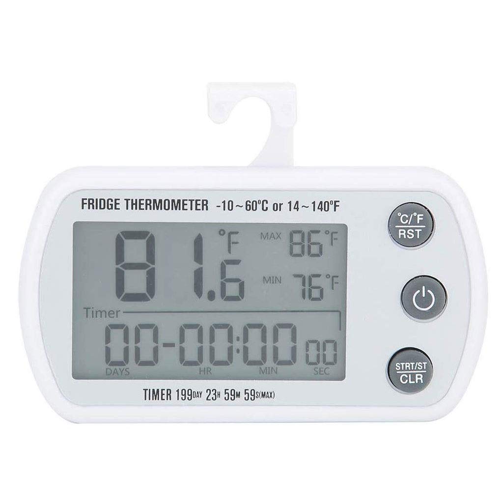 Termómetro Termómetro Digital para refrigerador LCD Grande, termómetro para congelador con Parte Posterior magnética, sin lujos, fácil de Leer en Interiores (Blanco)