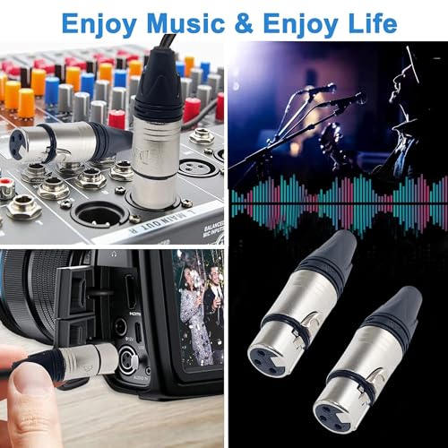 Image of MX XLR Connectors 3 Pin XLR Female Connector for Microphone Audio Socket Made of Pure Copper Nickel Plated XLR Pin for High Conductivity and Ultra-Low Noise (Metal End) Pack of 2