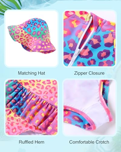Image of Redair Toddler Girls One Piece Swimsuit Long Sleeve Bathing Suit with Hat UPF 50+ Sun Protection 1-5T