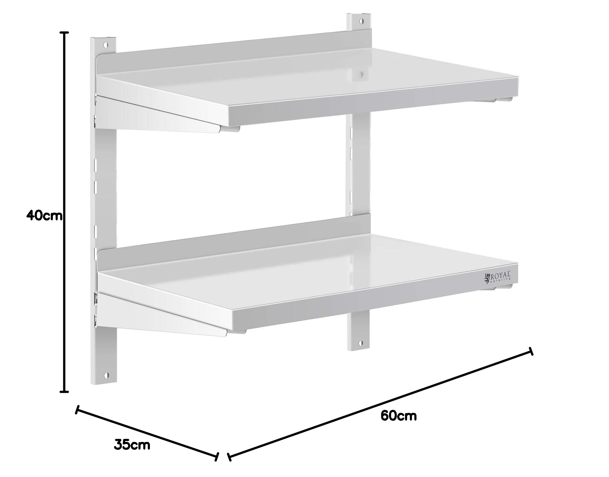 Royal Catering Étagère Murale Cuisine Tablette Flottante INOX 60 cm RCWR-600.4 (60 x 40 cm, Pose Murale, Épaisseur 3,5 cm, Capacité 40 kg)