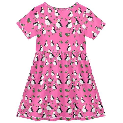 Aflyko Natural Girls Short Sleeve Dress Puffin Xmas Socks Toddler Everyday Dresses2