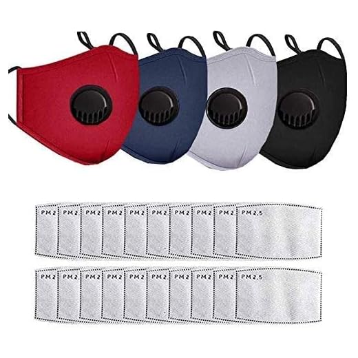 Reusable and Breathable Face Bandanas with Breathing Valve & 20pcs Activated Carbon Filters (4pcs+20filters)
