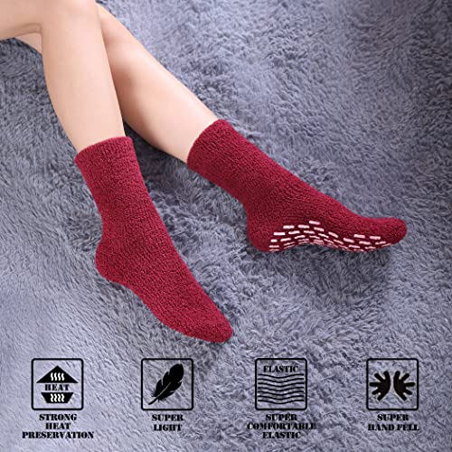 Image of FNOVCO Non Slip Socks for Women Winter Warm Cozy Fuzzy Slipper Socks Soft Fluffy Hospital Socks with Grips