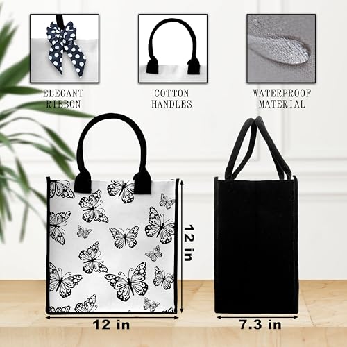 Butterfly Tote Bag For Women, Aesthetic Tote Bag, Cute Reusable Canvas Tote Bag For Traveling Shopping, Butterfly Gift Bag With Ribbon, Shoulder Beach Tote Bag Gifts For Women Friends Coworker -242