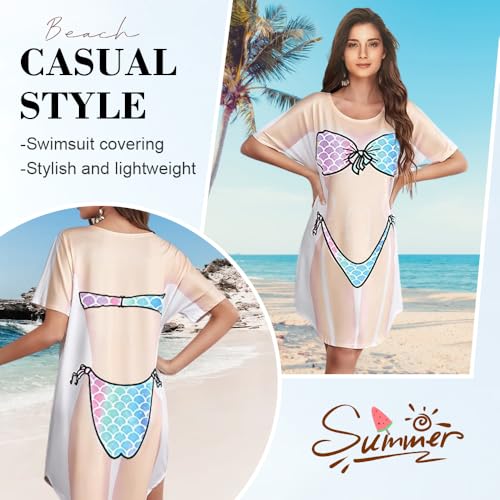 YZROHYI Vestido de Playa Sexy,Bikini Cover Up,Ropa Playa Mujer,Camiseta de Manga Corta para Mujer,Camisola de Playa Verano,Traje de Baño Cubrir,Vestido de Baño Suave Cómodo,Camiseta Estampado 3D