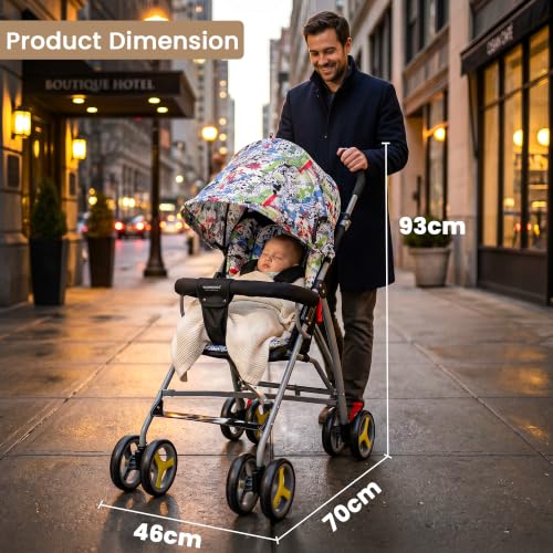 Image of TAG Baby Stroller for 0 to 3 Years | Foldable Pram with Soft Cushioned Seat, 360 Wheels, Sun Canopy, Rear Storage Bag & Wheel Lock | Lightweight Travel Trolley for Infants and Toddlers