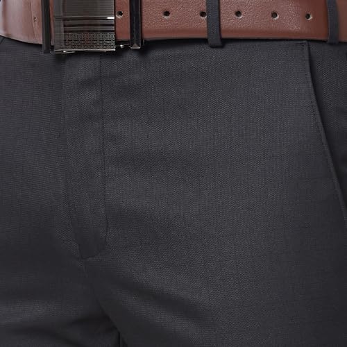 Image of Raymond Men's Slim Fit Mid Rise Structure Pattern Poly Viscose Blend Pleatless Formal Trouser